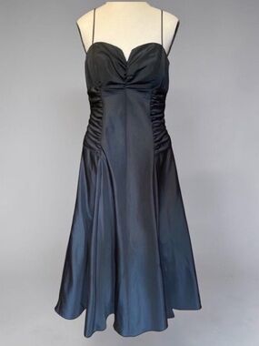 Betsy & Adam Long Silky Black Formal Prom Bridesmaid Gown with Crinoline 10